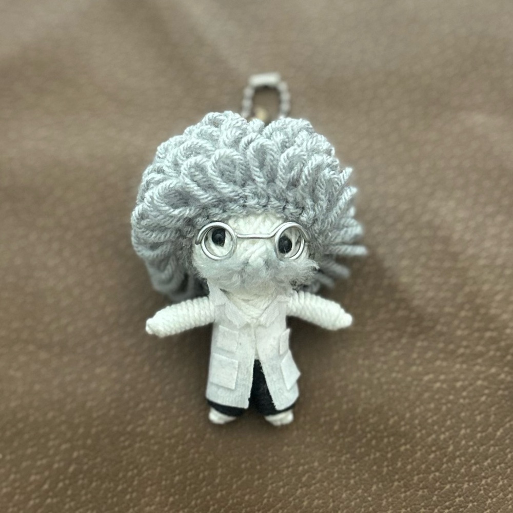 Cute Scientist Keychain with Gray Hair